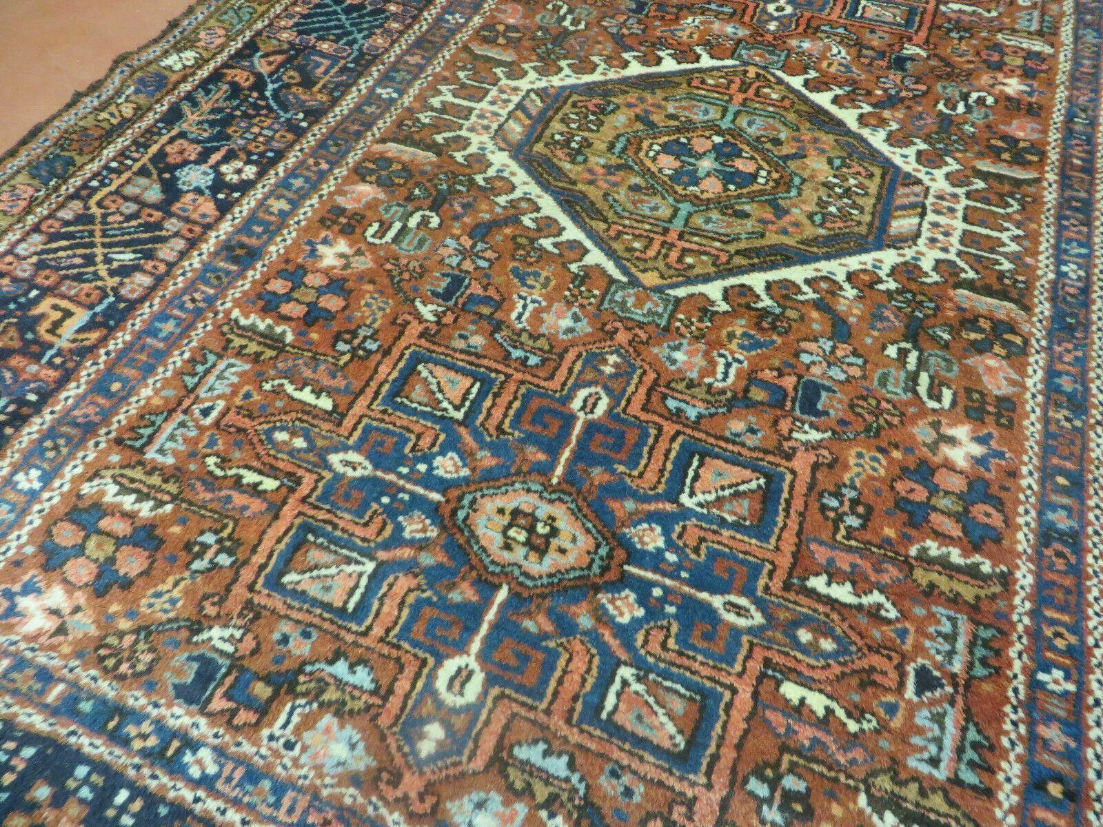 Persian Karajeh Rug 5x6, Antique Geometric Medallion Carpet