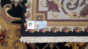 6x9 Nepalese Rug, Aubusson Savonnerie Area Rug 6 x 9 with Soft Pile, Hand-Knotted Wool Black & Beige Tibetan New Carpet European Design