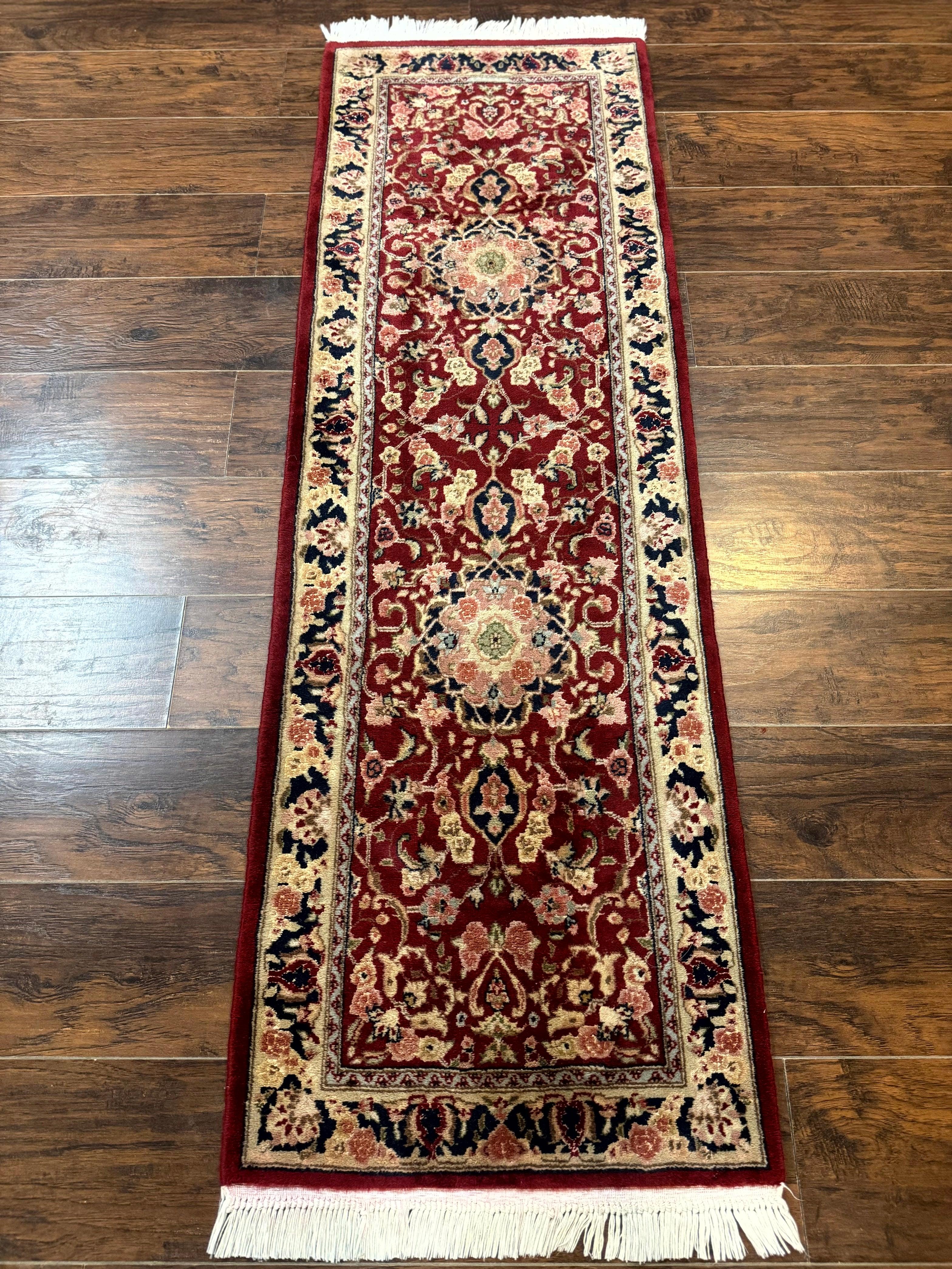 Short Runner Rug 2x6, Fine 200 KPSI, Red Floral Medallion, Wool and Silk Highlights, Persian Runner Rug, Traditional, Sino Persian