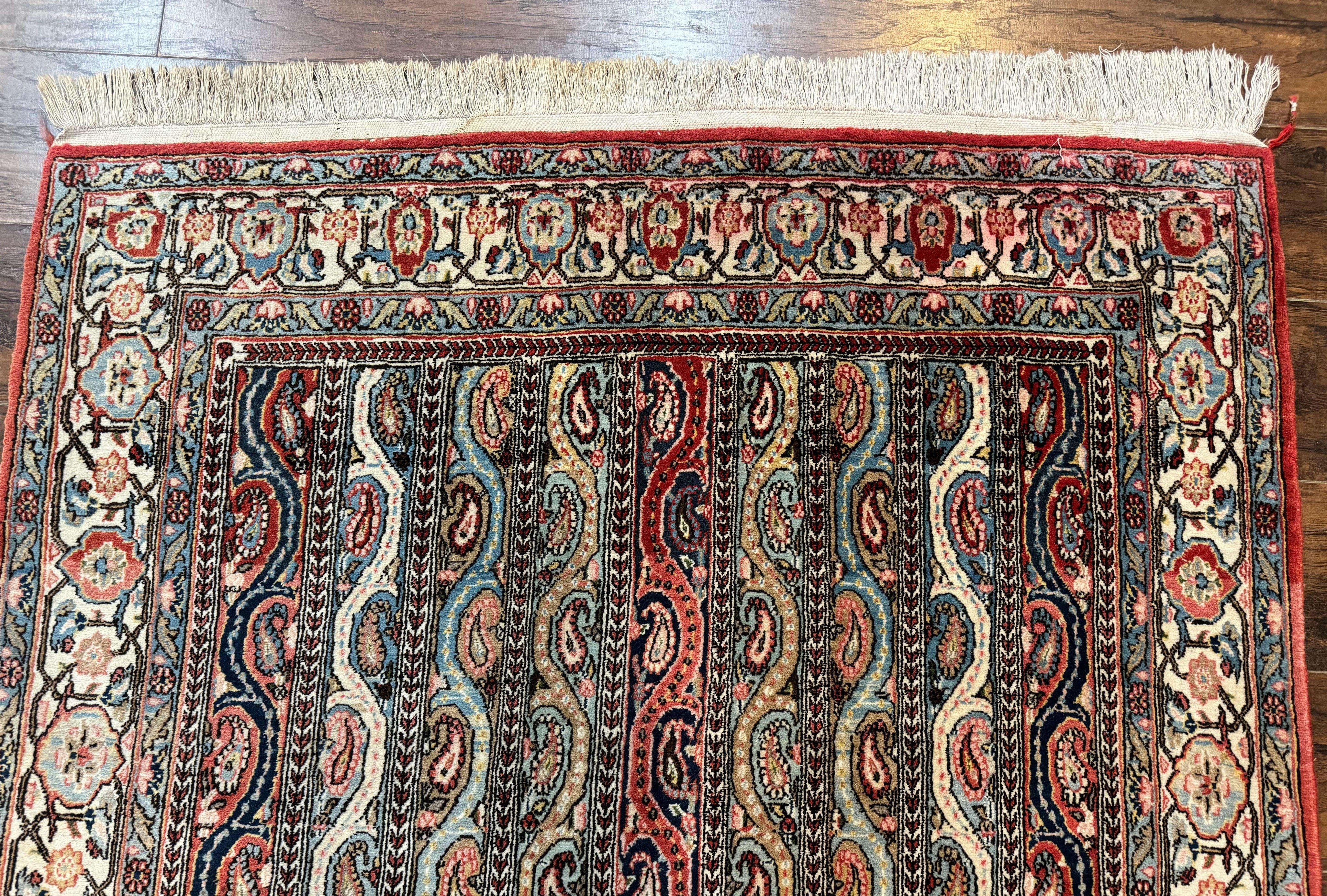 Persian Qum Rug 4x7, Striped Paisley Boteh Design