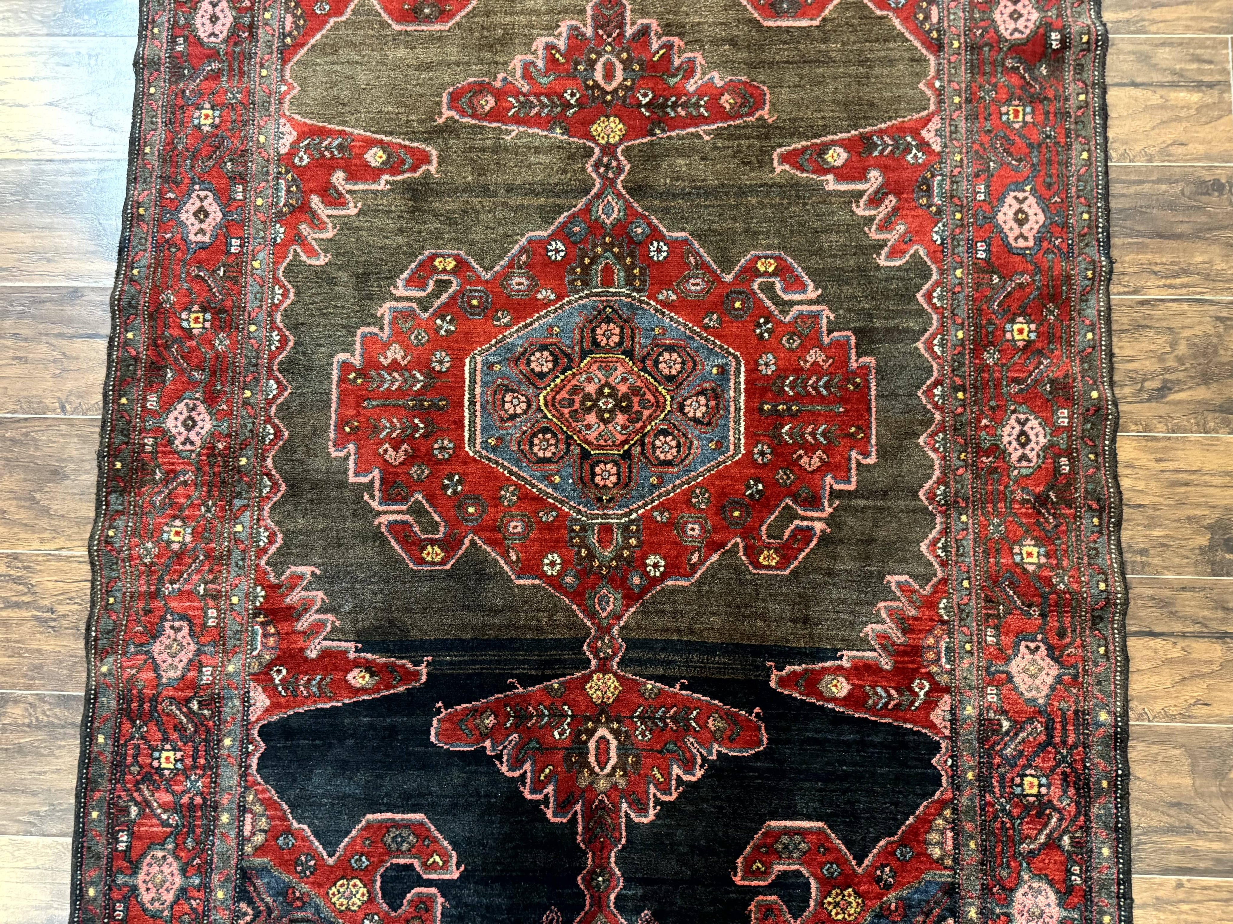 Antique Persian Tribal Rug 5x7, Geometric Wool Carpet, Kurdish Senneh Rug