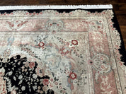 Pak Persian Tabriz Rug 8.6 x 11.6, Black Pink, Traditional Elegant Formal Oriental Carpet, Dining Room Rug, Fine 225 KPSI