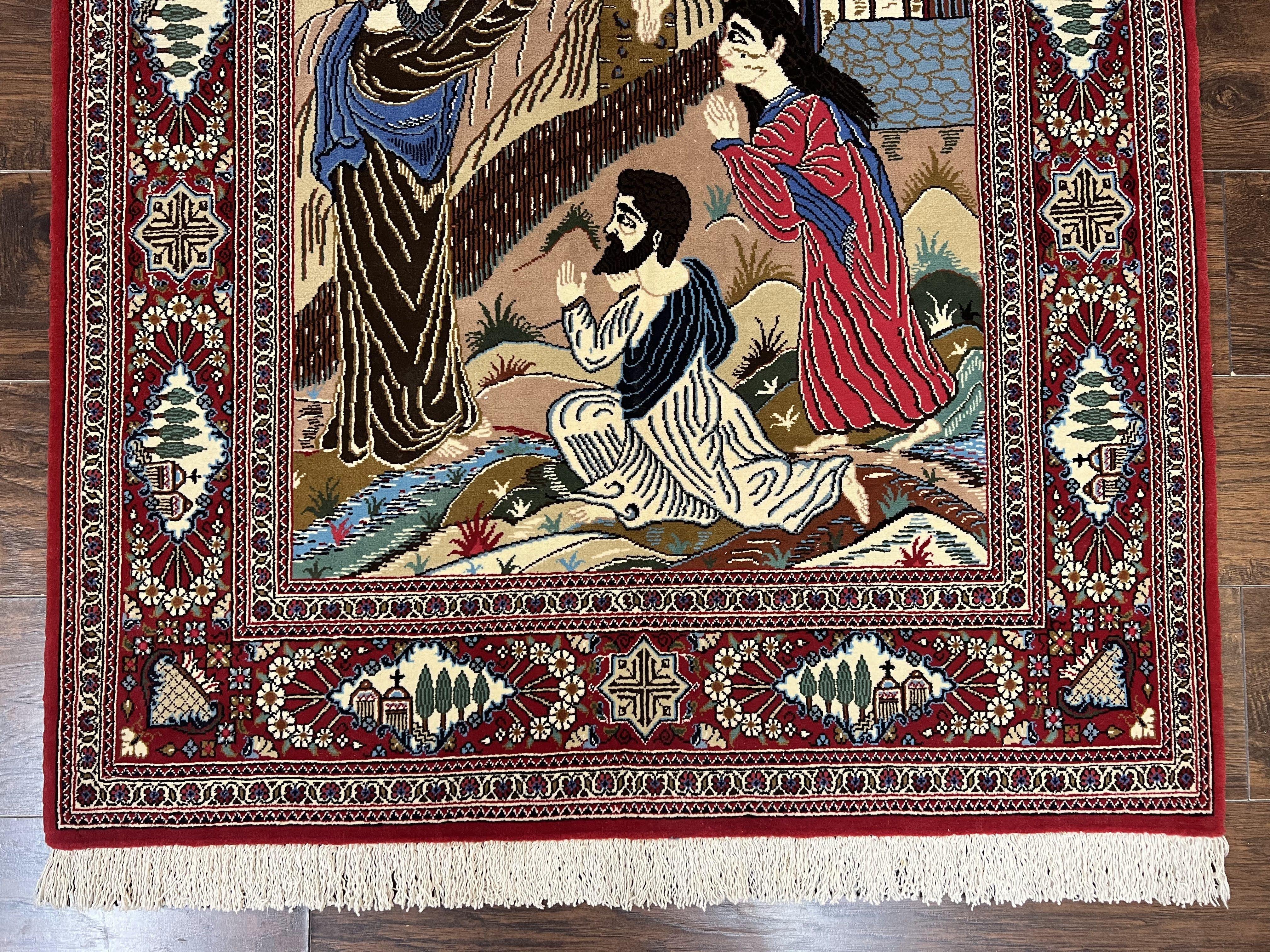 Persian Kashan Pictorial Rug 3x5 - Jesus on Cross