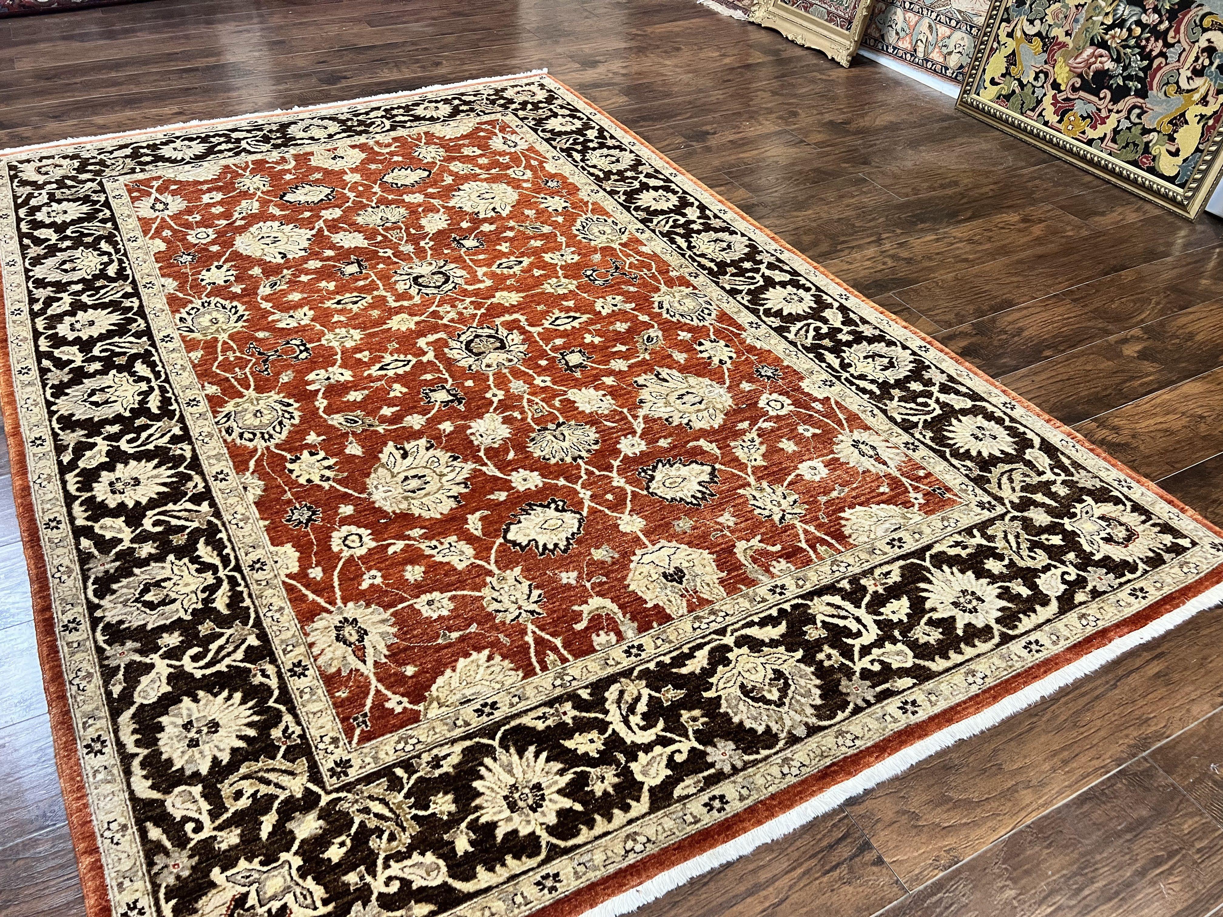 Pakistani Oriental Rug 6x9, Red, Floral Allover, Handmade Wool Rug, Peshawar Chobi Rug, Pak Persian Carpet 6 x 9