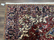 Antique Persian Heriz Rug 8x11, Geometric Tribal Wool Carpet, Brick Red