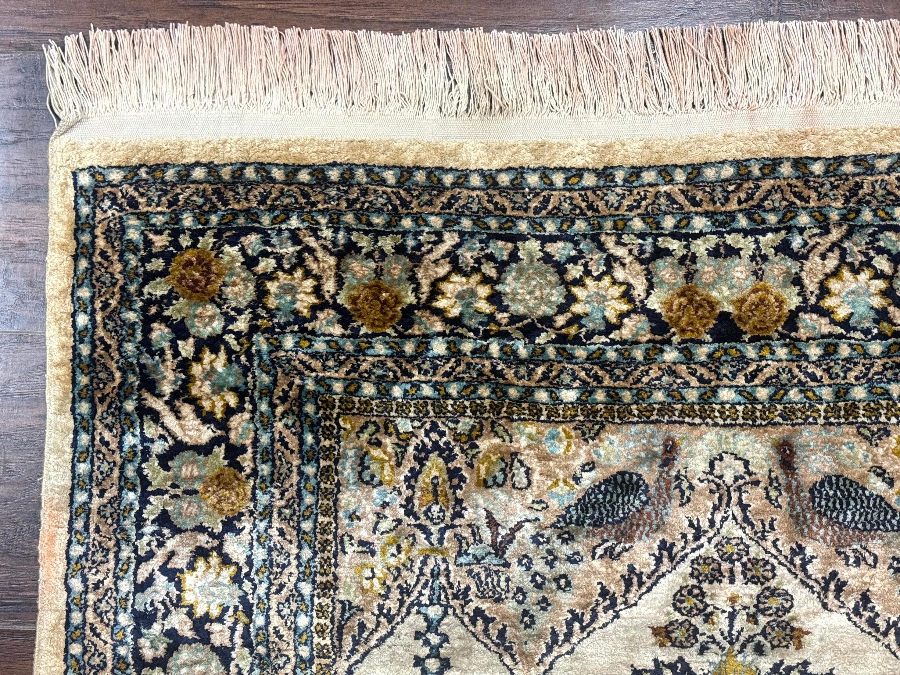 Silk Indian Kashmiri Rug 3x4, Very Fine 400 KPSI, Silk Prayer Rug, Handmade