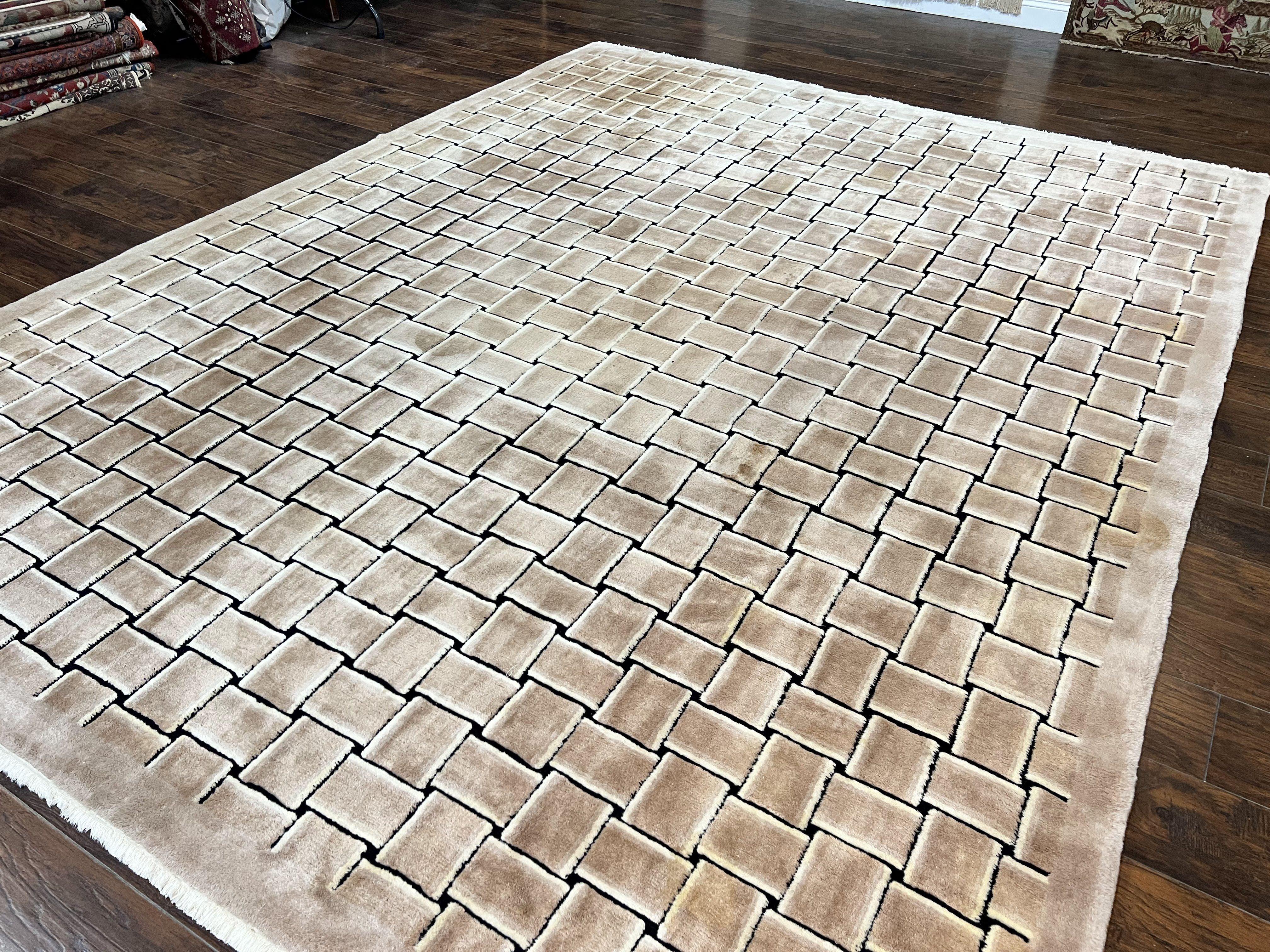 Tibetan Rug 9x12, Handmade, Wool, Modern Design