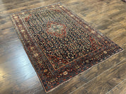 Persian Rug 4x7 Antique Sarouk Farahan Carpet, Navy Blue and Red Wool Rug