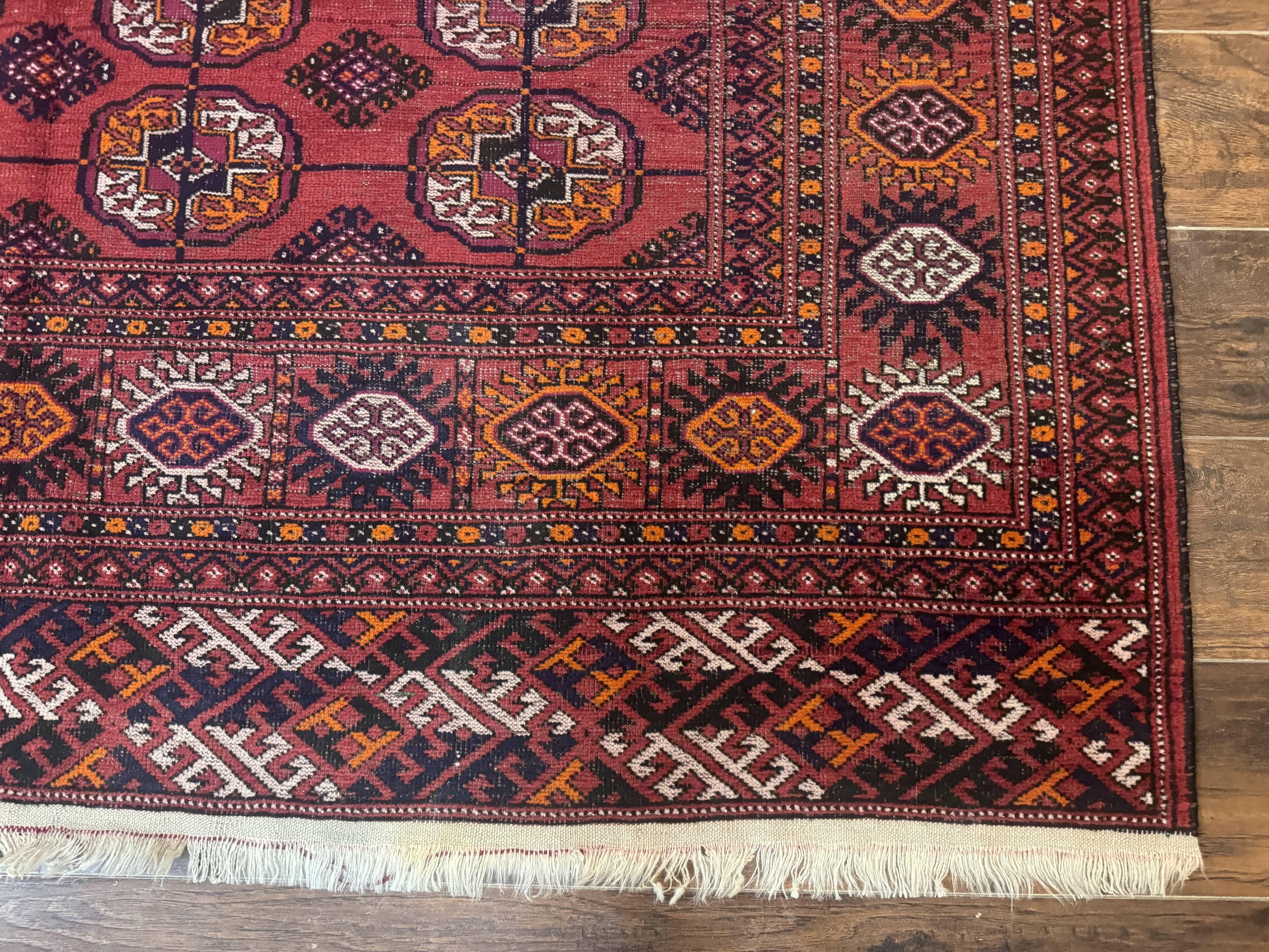 Antique Persian Turkoman Bokhara Rug 7x11, Tribal Rug, Red