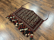 Antique Turkoman Camel Trapping, Turkoman Asmalyk, Red Black Ivory, Handmade, Hand Knotted Tribal Collectible Rug, Rare