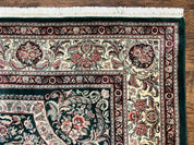 Pak Persian Rug 9x12, Dark Green and Cream, Floral Medallion, Elegant Handmade Wool Carpet 9 x 12