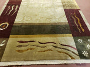 6' X 9' Modern Handmade Tibetan Nepal Wool & Silk Rug Decorative Abstract Gold