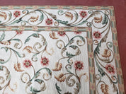 Needlepoint Rug 9x12, European Aubusson Design, Floral Allover Garden Pattern, New Needlepoint Area Rug, Ivory Rug, Hand Woven, Flatweave