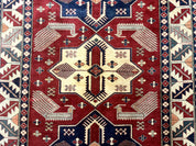 Turkish Kazak Rug 6x8, Caucasian Design, Geometric Medallions, Red Blue Beige