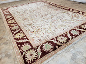 Beige and Maroon Peshawar Rug 10x15, Large Oushak Carpet, Pakistani Rug, Handmade Area Rug, Hand Knotted Rug, Living Room Rug, Nice Wool Rug