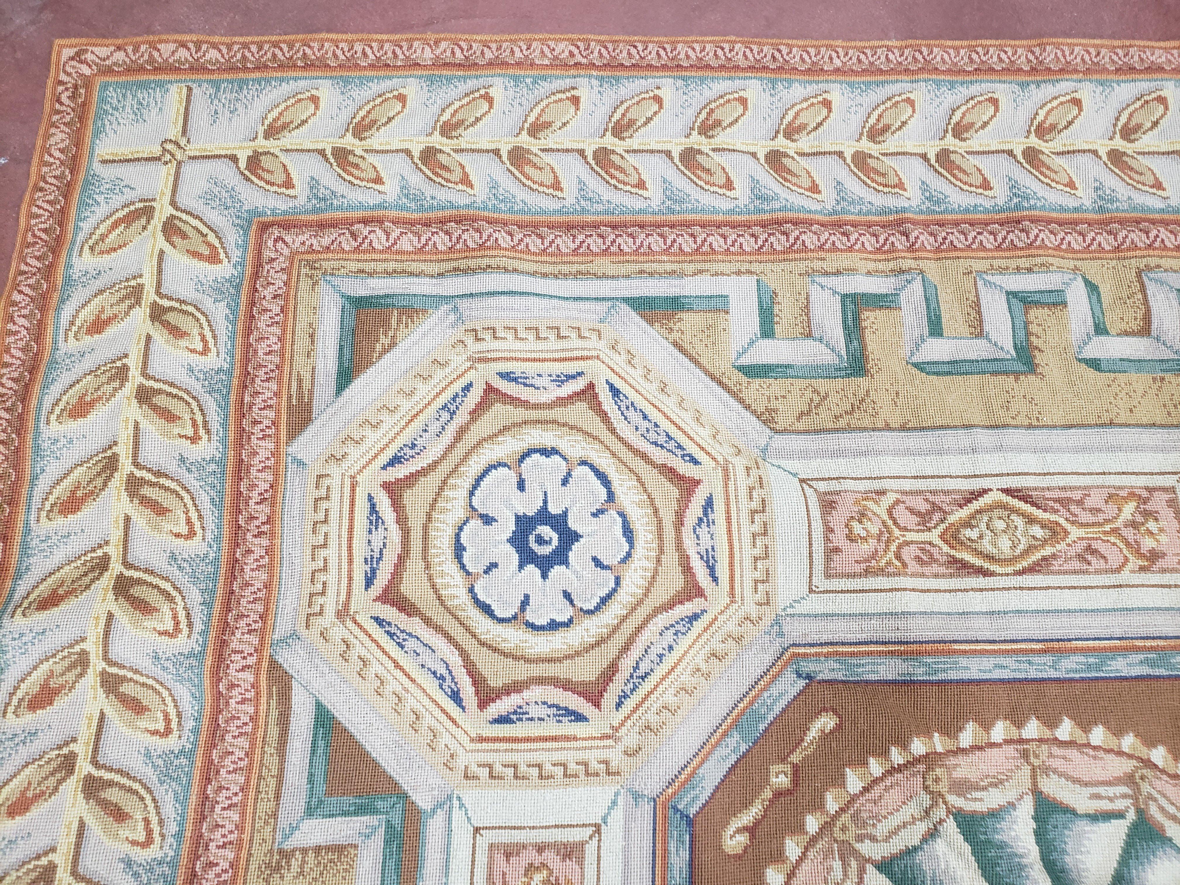 New Chinese Needlepoint Rug 8x14 - 9x14, French European Panel Design, Elegant Dining Room Rug, Flatweave Hand Woven Carpet, Handmade, Wool