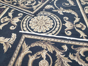 Black and Tan Aubusson Rug, 10 x 14 Aubusson Carpet, New Aubusson Rug, Elegant, Wool, Handmade Area Rug, Flatweave Rug, Large Aubusson Rug