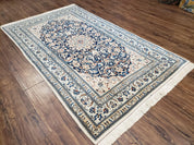 Semi Antique Fine Persian Nain Rug, Ivory & Blue, Wool with Silk Accents, 3'9" x 6'2"