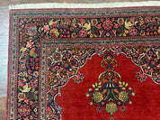 Red Persian Kashan Rug 4x6, Very Fine 260 KPSI, Red and Navy Blue Persian Carpet, Semi Open Field