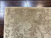 Modern Tibetan Rug 3.7 x 5.5, Carved Floral Design, Wool and Silk Highlights