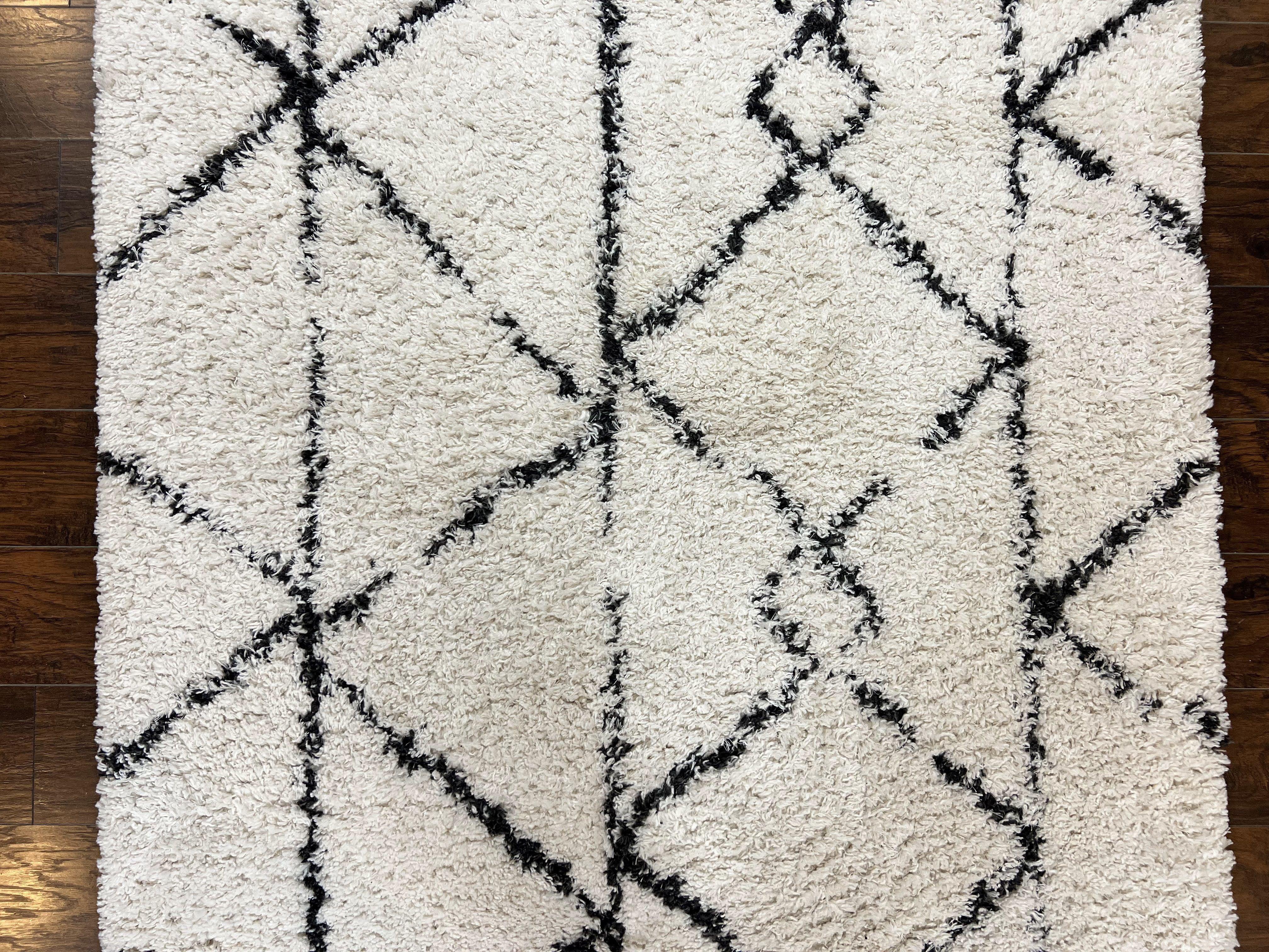 Modern Shag Rug 5x7, Ivory and Black Area Rug 5 x 7 ft