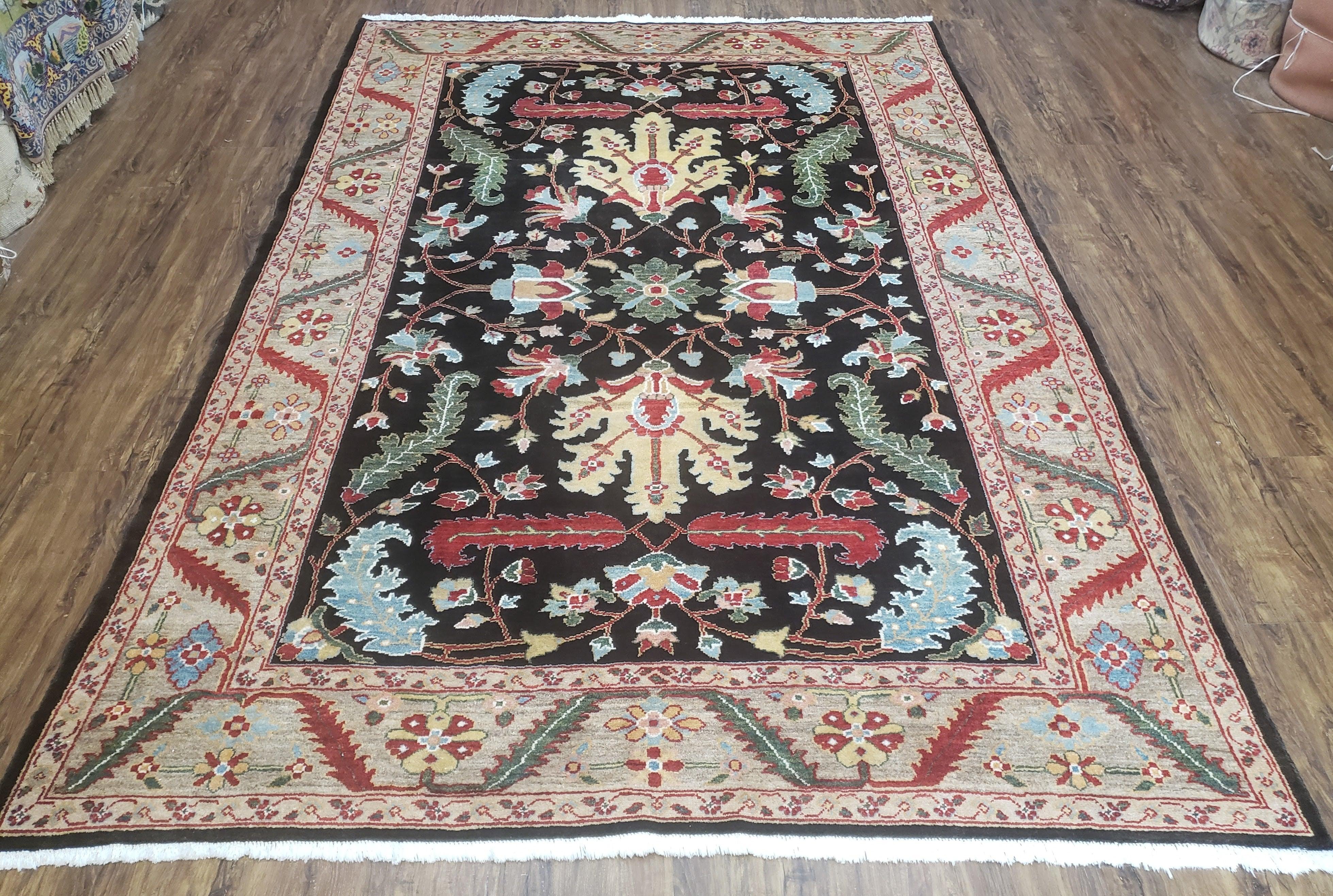 Peshawar Rug, 6x9 Rug, Hand Knotted Wool Area Rug, Black and Silver Rug, Unique Oriental Carpet, Handmade, Medium Sized Rug, Persian Rug