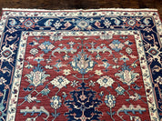 Turkish Flatweave Rug 6x9, Heriz Design, Red and Blue