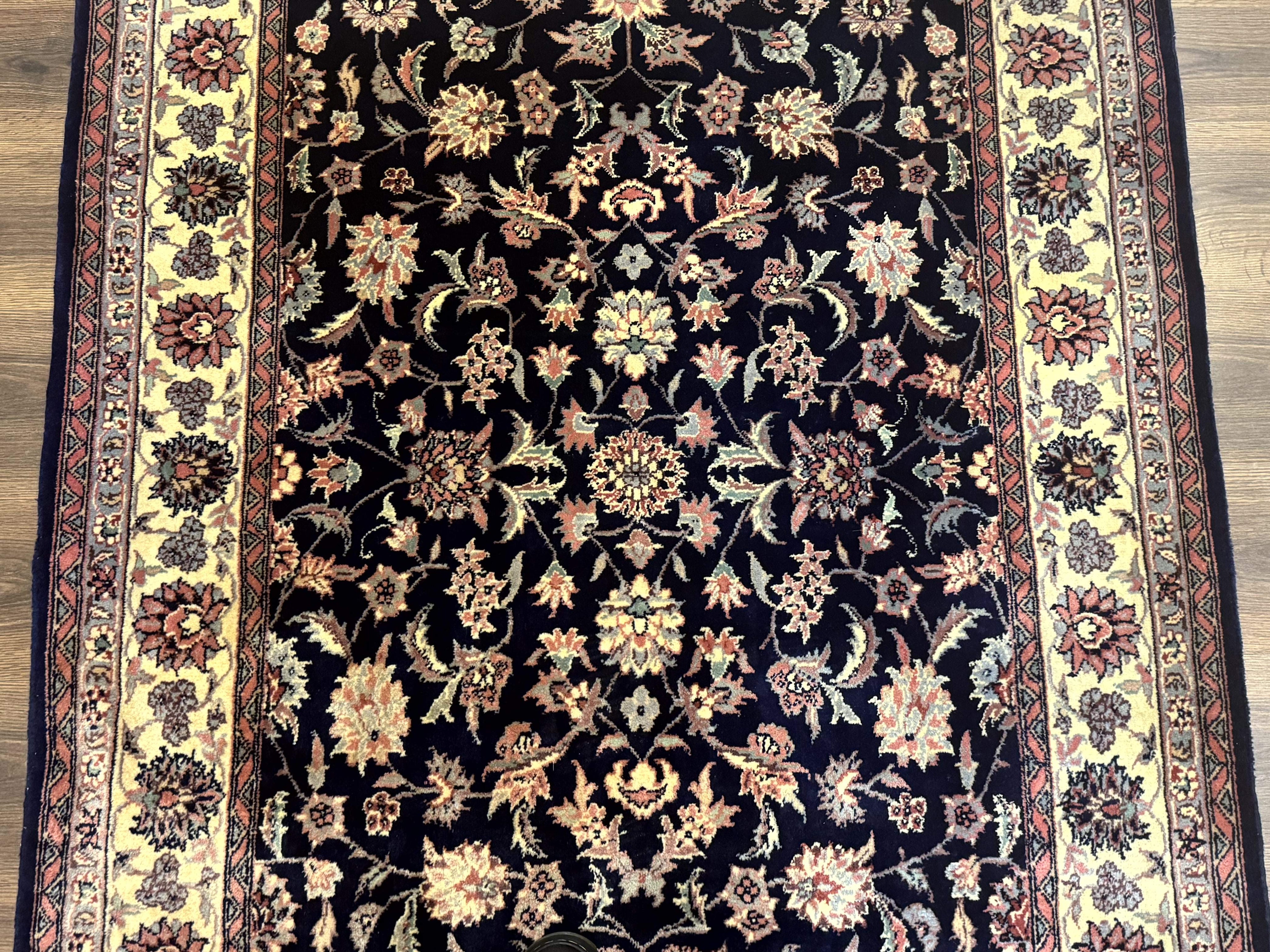 Sino Persian Rug 4x6, Navy Blue and Cream, Floral Allover Oriental Carpet
