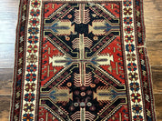 Antique Shirvan Caucasian Rug 3x5, Geometric Pattern, Red Navy Blue Beige