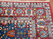 Rare Antique Persian Veramin Carpet, Mina-Khani Pattern, Blue, Red, Ivory, 7x11 ft, Hand-Knotted, Wool