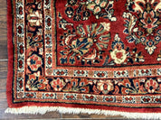 Red Persian Sarouk Rug 3 x 5.8, Antique Wool Carpet, 210 KPSI