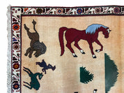 4x6 Rug Handmade Zagros Quality Wool Horses Tribal Hand-Knotted Rug Veggie Dye