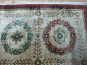 9' X 12' Modern Handmade Indo Lahore Wool Rug Art Deco Olive Ivory Nice Wow