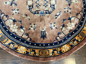 Antique Round Chinese Wool Rug 8x8, Chinese Peking Carpet, Asian Oriental Carpet 8 x 8 ft, Chinese Art Deco Rug, Nichols Rug