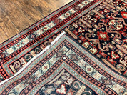 Persian Wide Runner Rug 4.8 x 10, Persian Kalegi Ardabil Rug, Perpedil Caucasian Rug, Antique Handmade Wool Carpet, Navy Blue Red, Tribal Rug