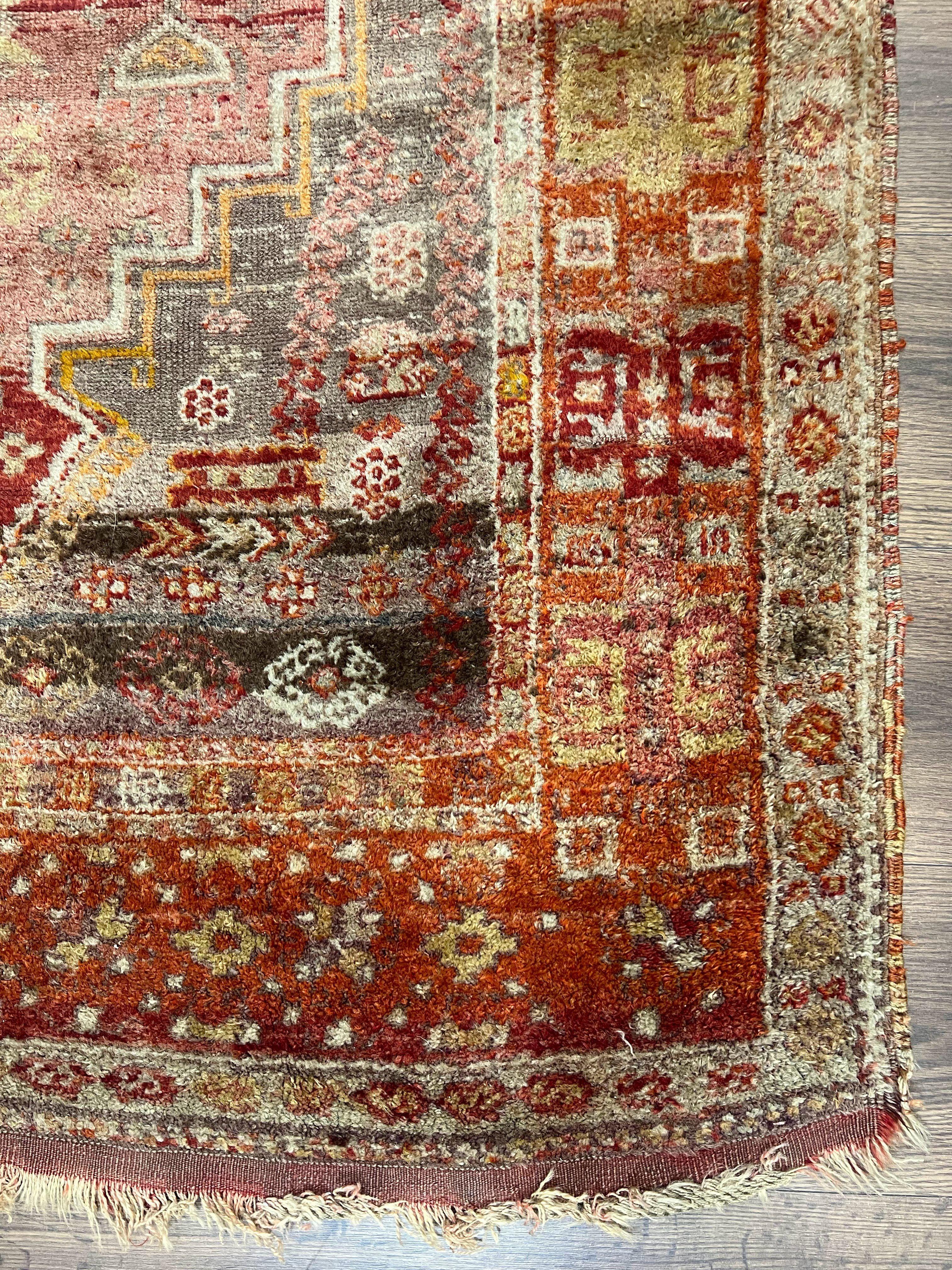 Antique Turkish Melas Rug 4x7, Tribal Geometric Unique Collectible Hand Knotted Wool Oriental Carpet, Rare 1920s Rug, Burnt Orange Red