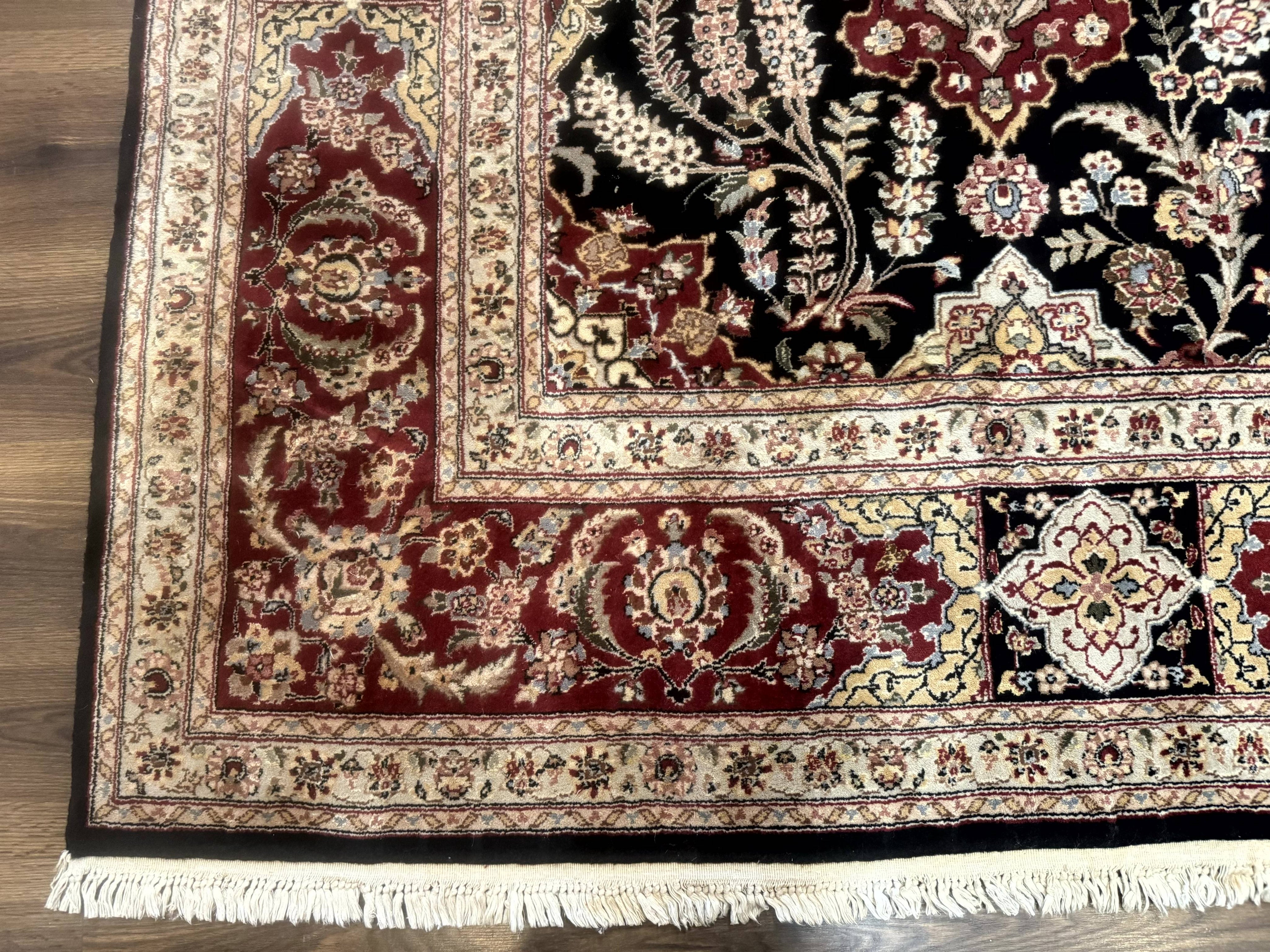 Sino Persian Rug 9x12, Black & Maroon, Wool and Silk, Allover Pattern