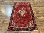 Antique Persian Tribal Rug 4x7, Red, Geometric Medallion, Handmade, Wool, Persian Zanjan Rug