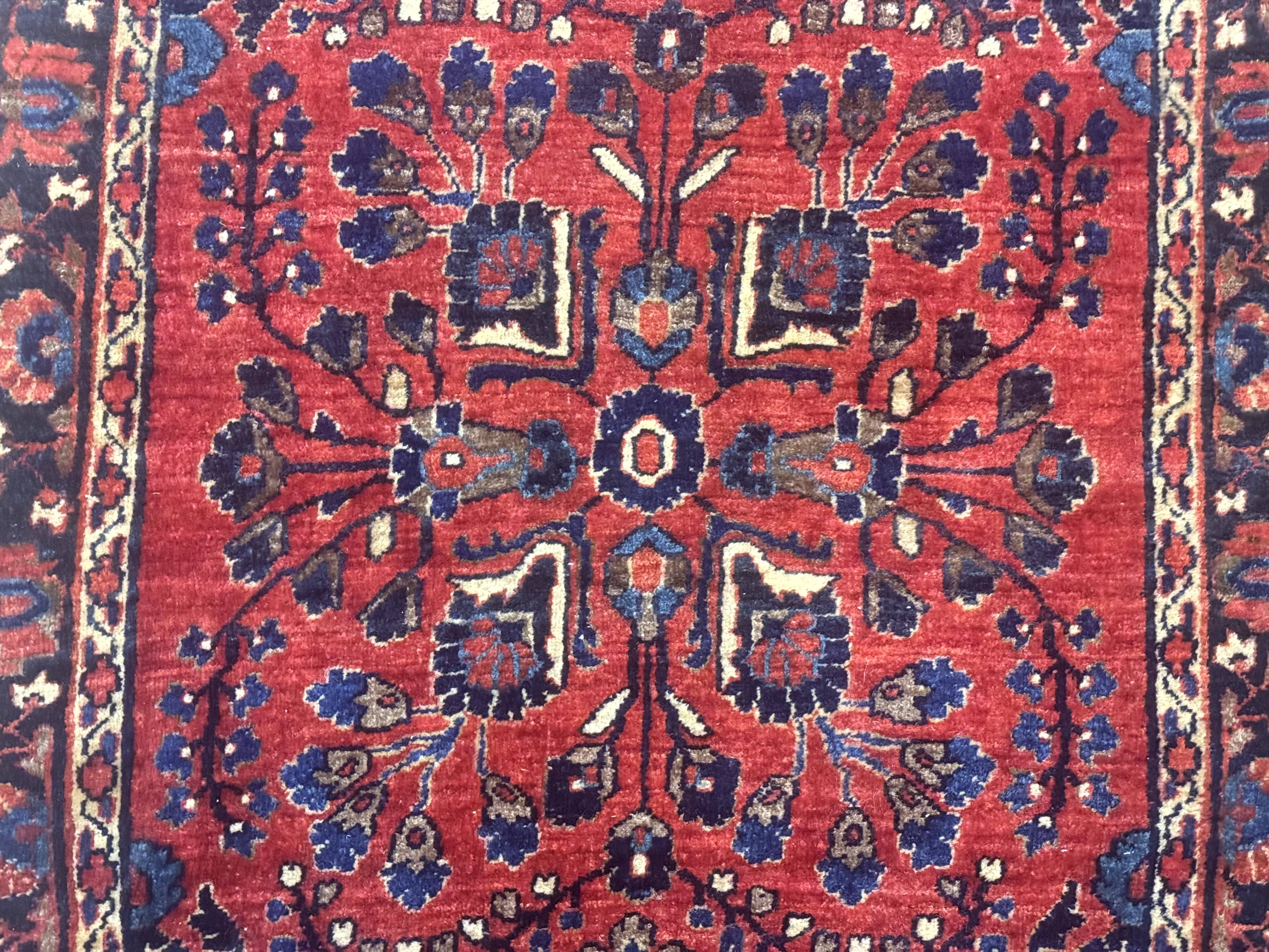 Small Red Persian Sarouk Rug 2.7 x 4.9, Floral, Antique