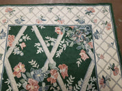 3' 6" X 5' 6" Hand Stitched Indian Wool Rug with Backing Green Beige