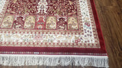 Silk Carpet 4x6 Dark Red & Cream, Tree of Life Rug, Animal Motifs, Birds Deer Rabbits, All Bamboo Silk, 4 x 6 Silk Area Rug