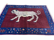 5 X 7 Handmade Zagros Wool Rug Snow White Panther Maroon Blue Organic Dyes