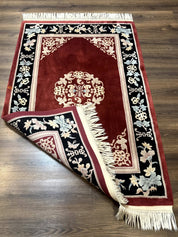 Chinese Wool Rug 4x6, Maroon and Black, Butterflies, Chinese Oriental Carpet, 90 Line Rug