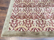 Contemporary Indian Nepalese Room Sized Rug 9 x 11.6, Wool Hand-Knotted Dark Red & Beige Soft Carpet, 9 x 12 Masterloom Living Room Rug