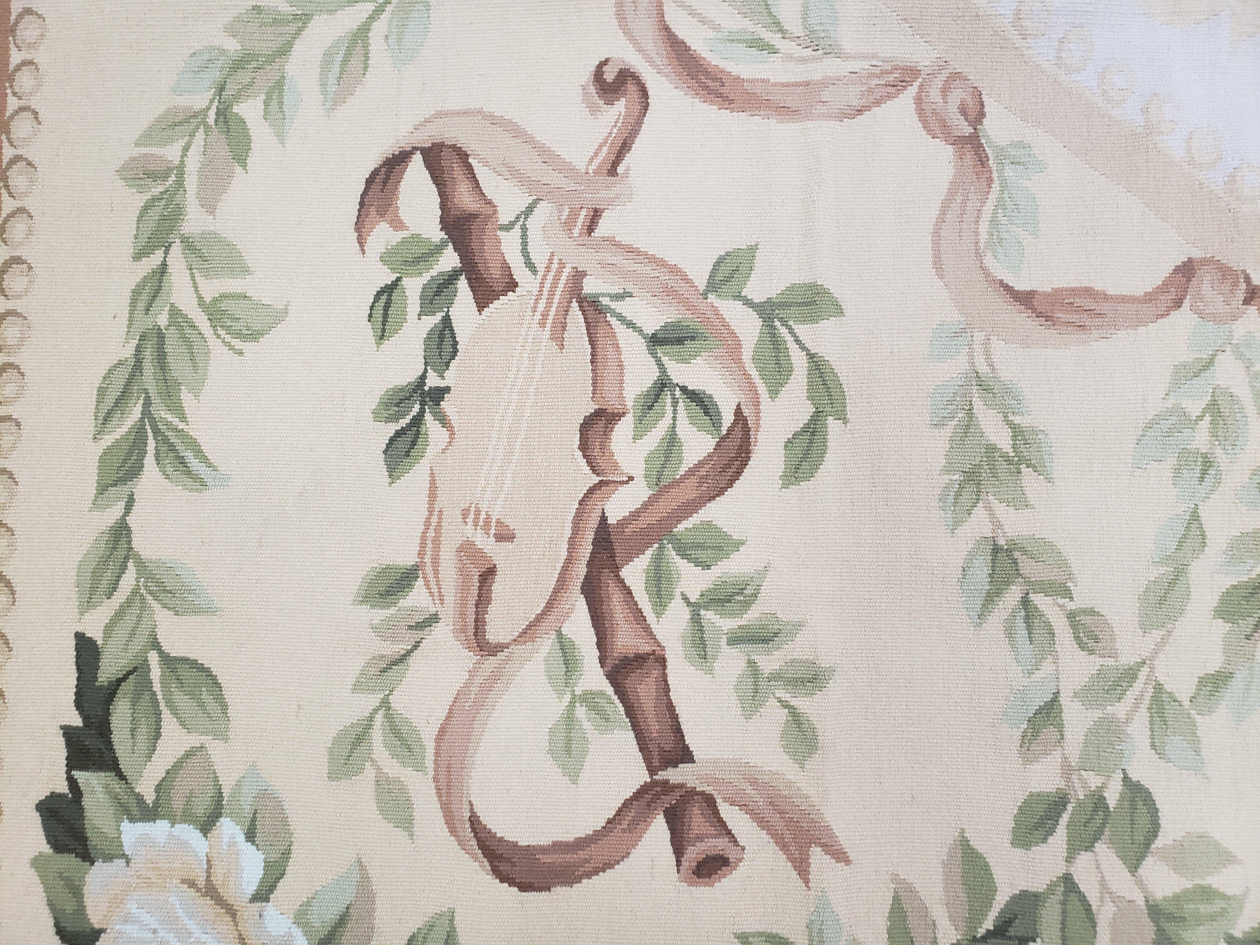 Elegant Aubusson Rug 10 x 14, Cream and Ivory Simple Aubusson Floral Carpet, Hand-Woven, European, New Aubusson Rug, Wool Area Rug, Violins