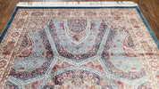 4x6 Silk Carpet, Light Blue & Beige Oriental Rug 4 x 6ft, Traditional Design Medallion All Over, Bamboo Silk, Super Fine, High Quality, Soft