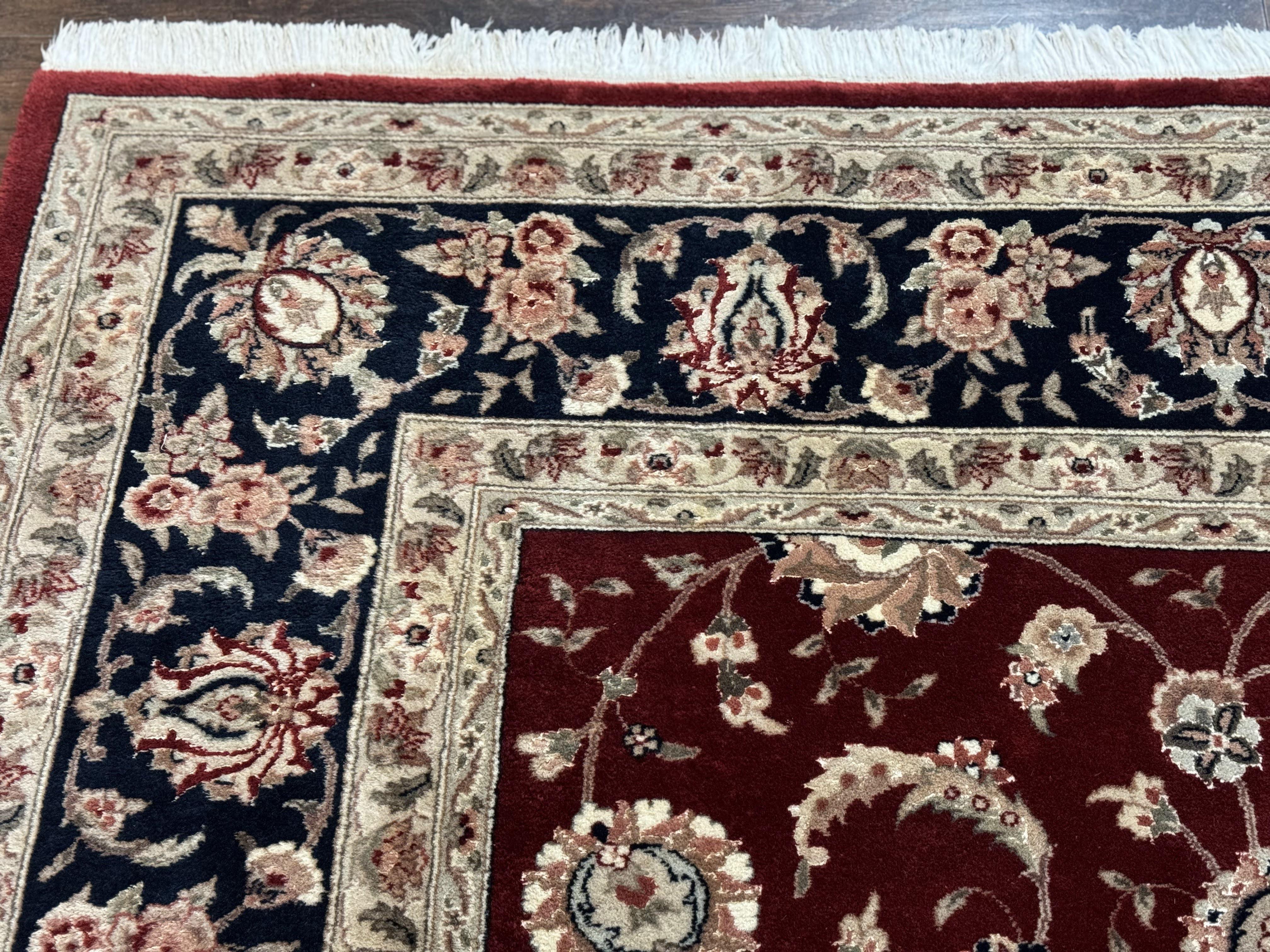 Maroon Persian Area Rug 8x10, Floral Allover, Pak Persian, Wool and Silk Highlights, Traditional Oriental Carpet
