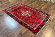 Antique Persian Tribal Rug 4x7, Red, Geometric Medallion, Handmade, Wool, Persian Zanjan Rug