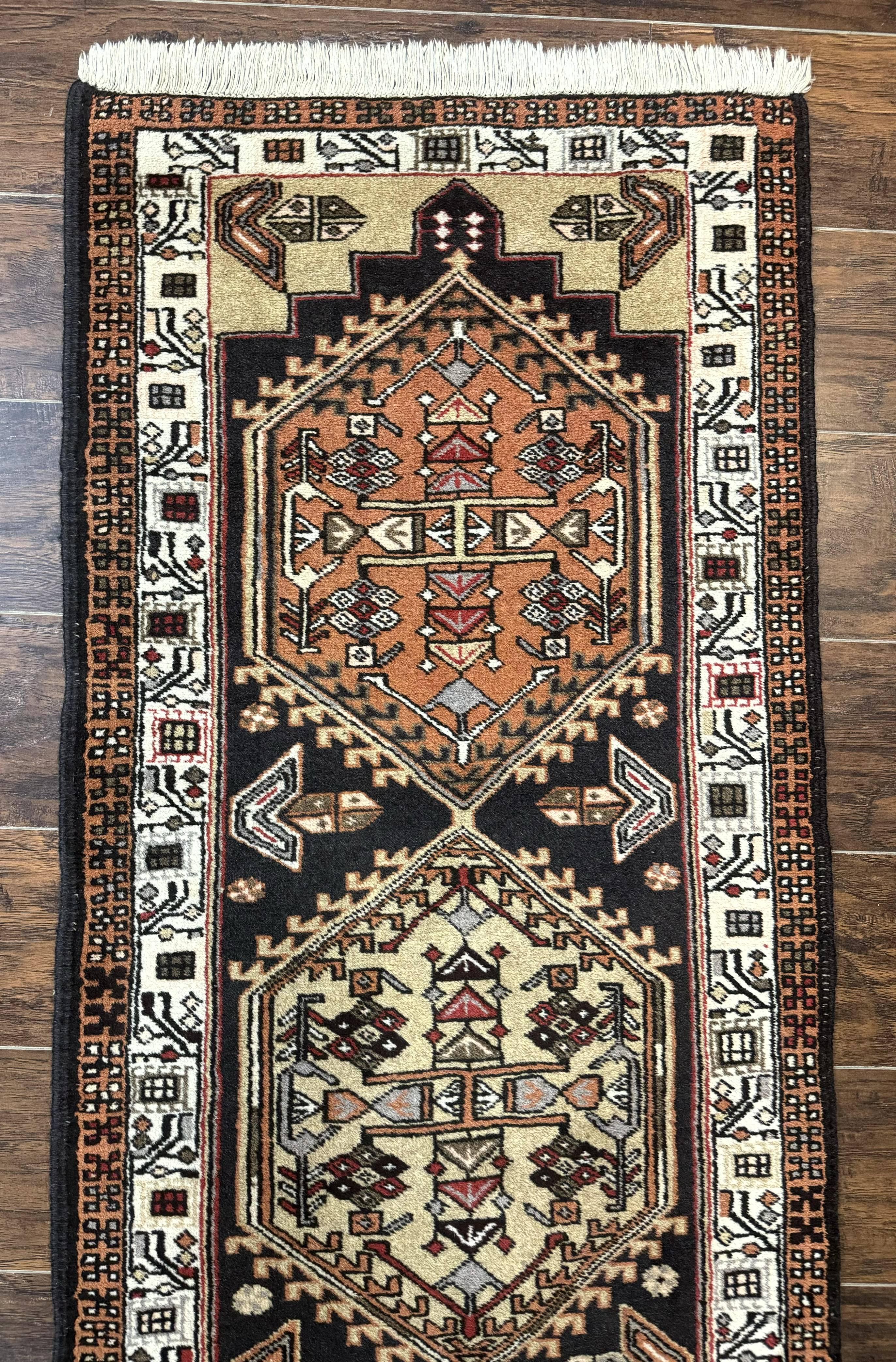 Persian Tribal Runner Rug 2.4 x 9.4, Geometric Medallions, Sarab Runner