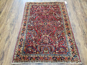 Antique Persian Sarouk Rug, Red, Allover Floral Pattern, Hand-Knotted, Wool, 3'4" x 4'10"